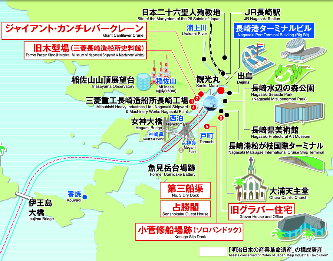 長崎港ターミナルビル→長崎港内遊覧→長崎港ターミナル 地図